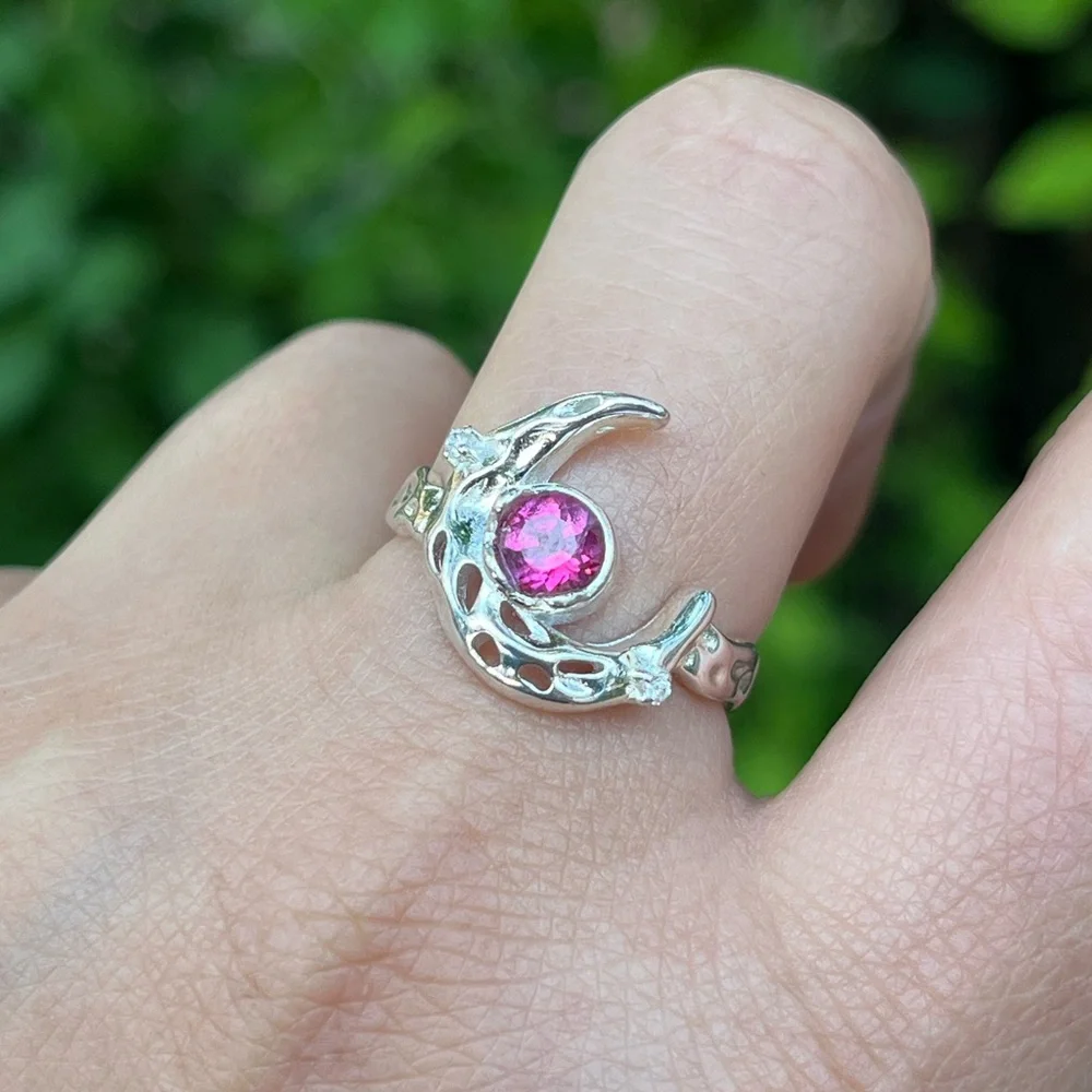 Sterling silver adjustable pink‎ tourmaline ring